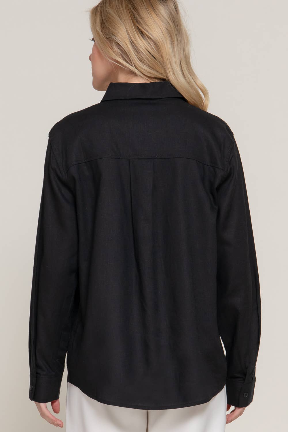 Long Sleeve Linen Blend Shirt- OS