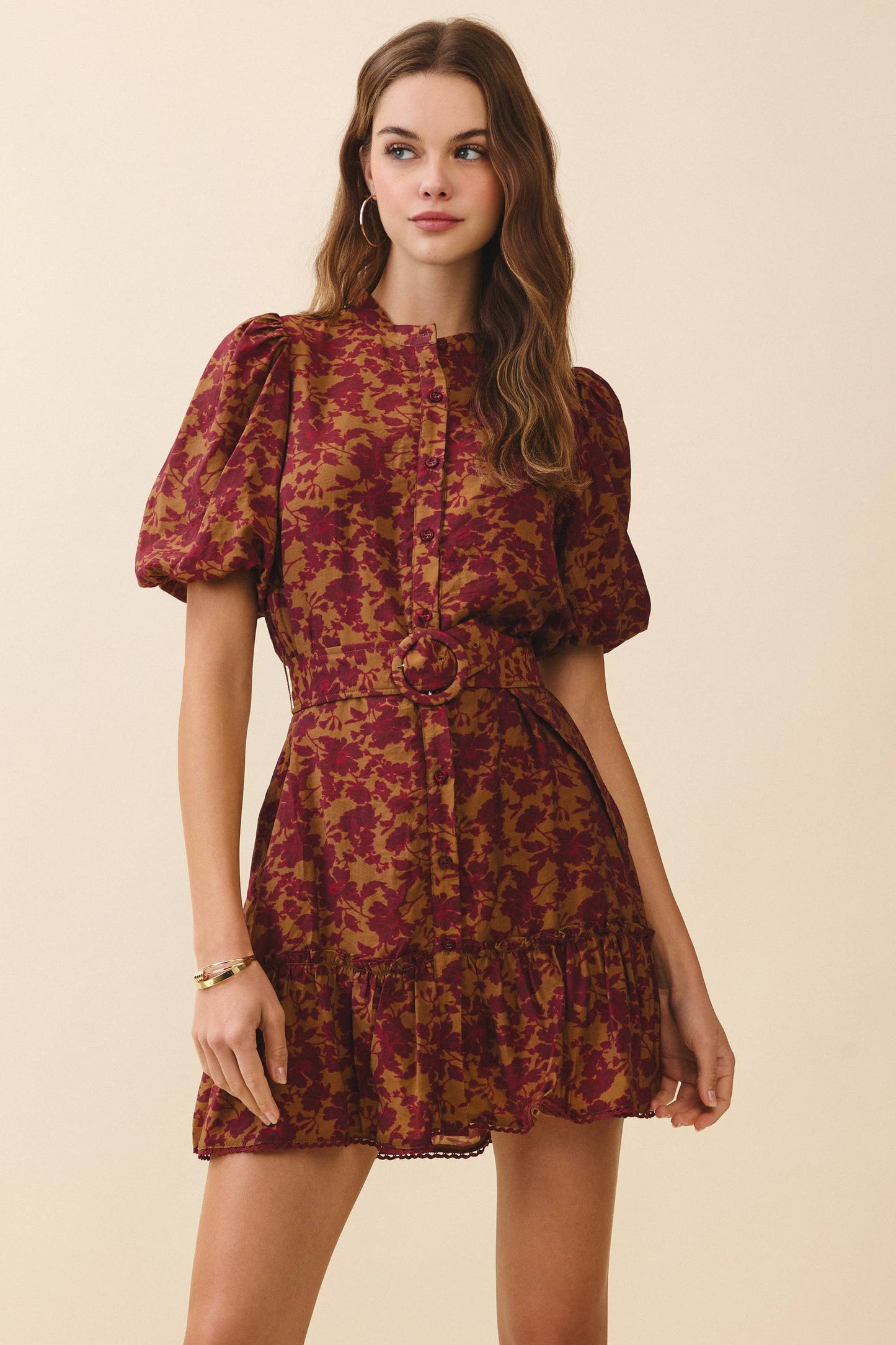 Autumn Puff Sleeve Mini Dress-OS