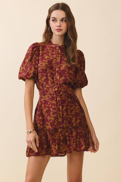 Autumn Puff Sleeve Mini Dress-OS