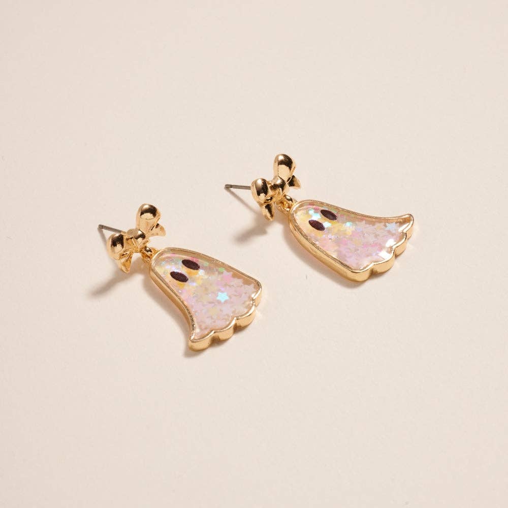 Glitter Ghost with Bow Post Earrings