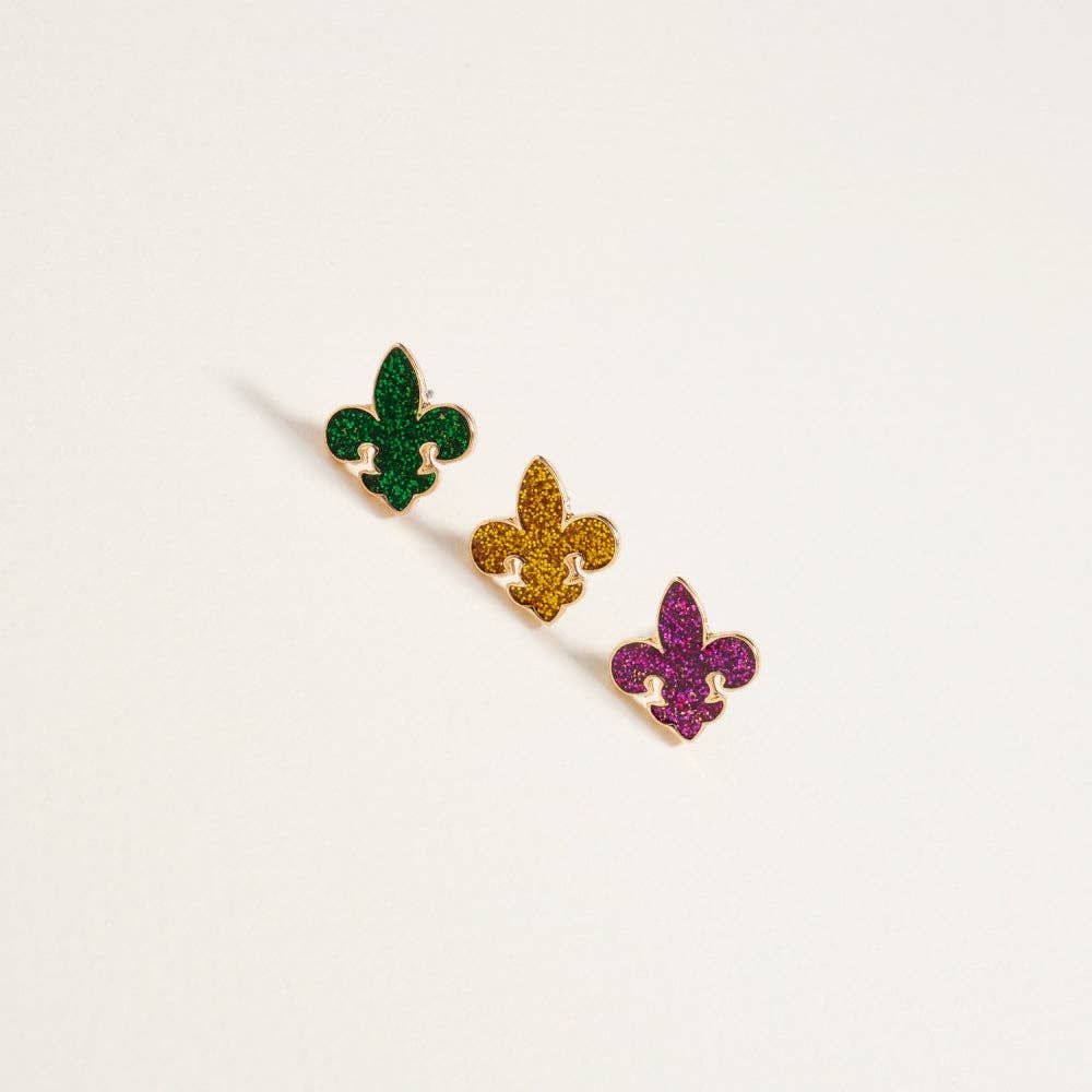 Glittered Fleur De Lis 3PC Set Earrings OS