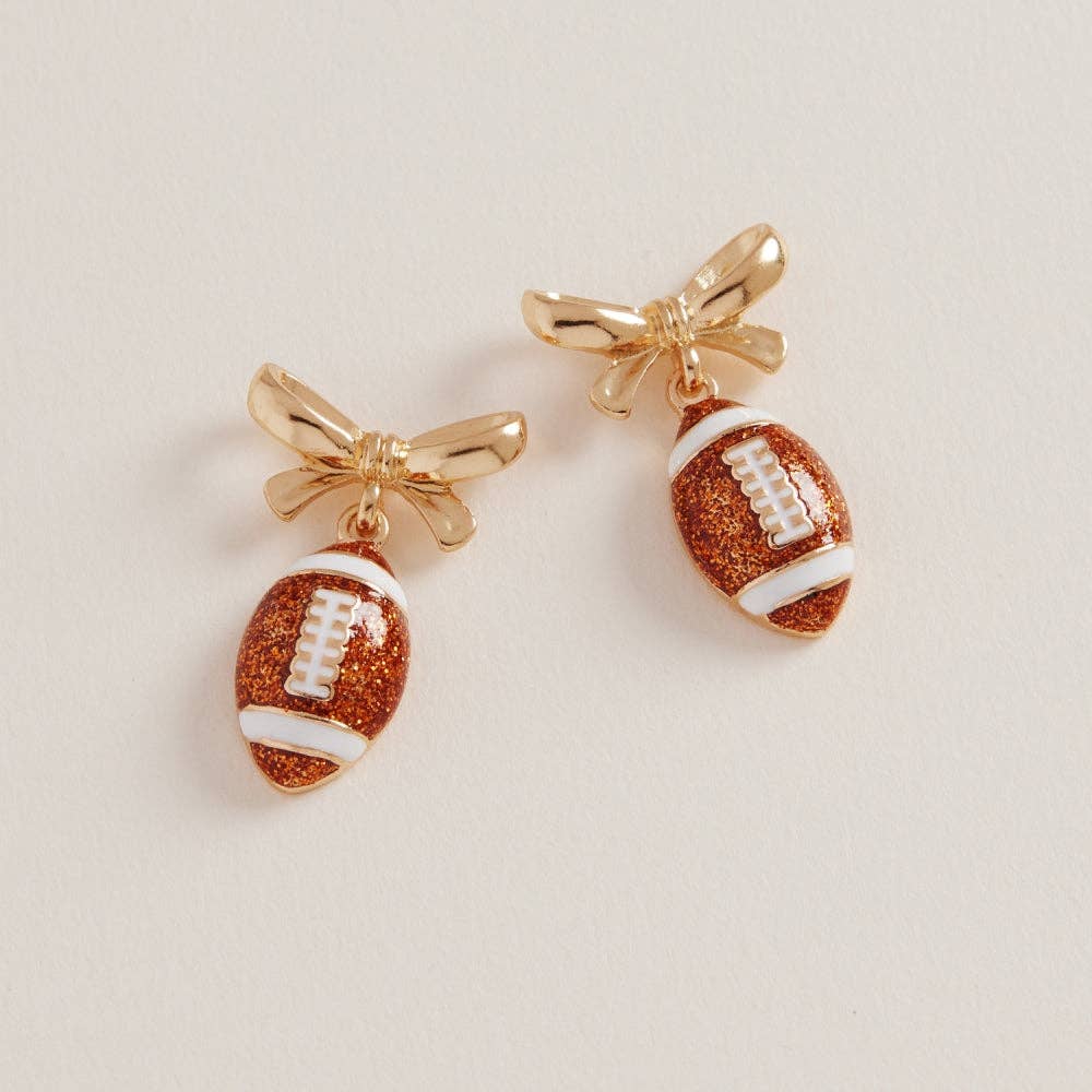 Sparkle Football Earrings with Bow Gameday Jewelry - OS