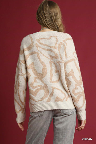 Heart Print Crew Neck Sweater