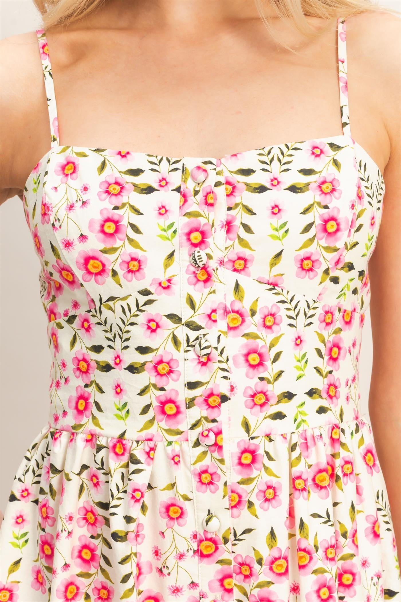 Pink Floral Spaghetti Strap Dress