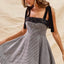 Houndstooth Fit Flare Mini Dress with Shoulder Tie