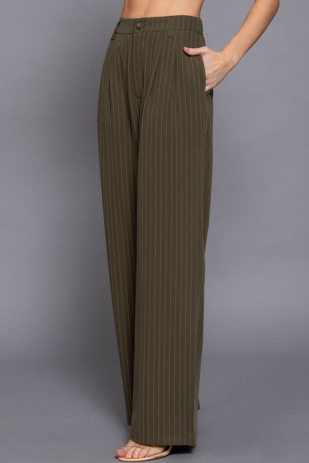 Pin Stripe Woven Straight Pants- OS