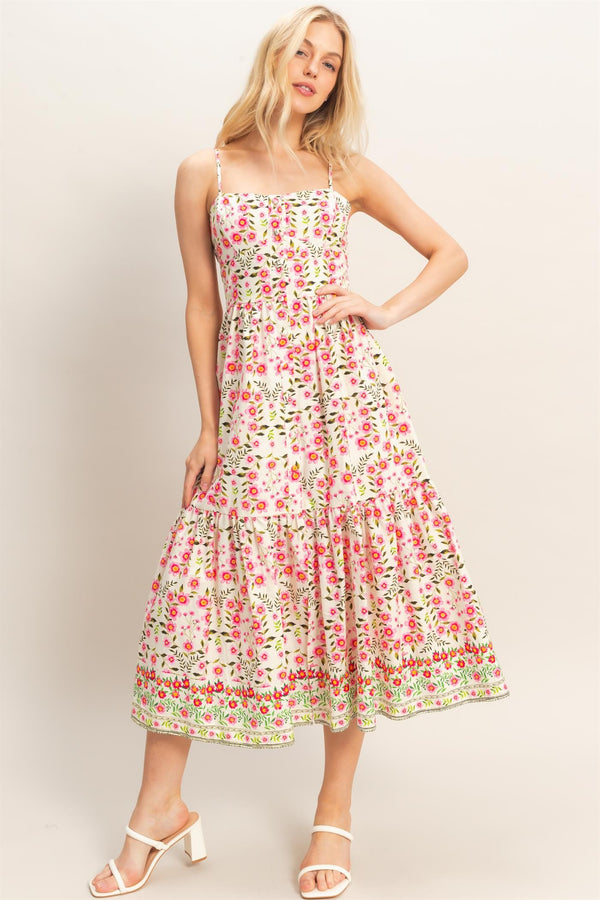 Pink Floral Spaghetti Strap Dress