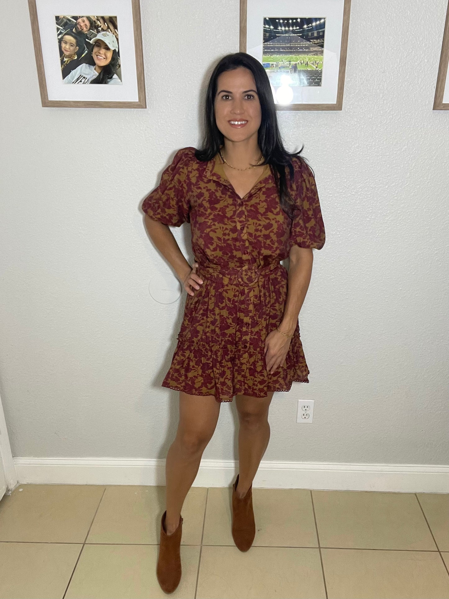 Autumn Puff Sleeve Mini Dress-OS