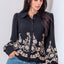 Long Sleeve Flower Embroided Button Shirt