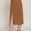 Waist Band Front Open Slit Corduroy Midi Skirt -OS