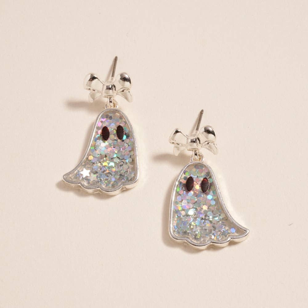 Glitter Ghost with Bow Post Earrings