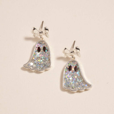 Glitter Ghost with Bow Post Earrings
