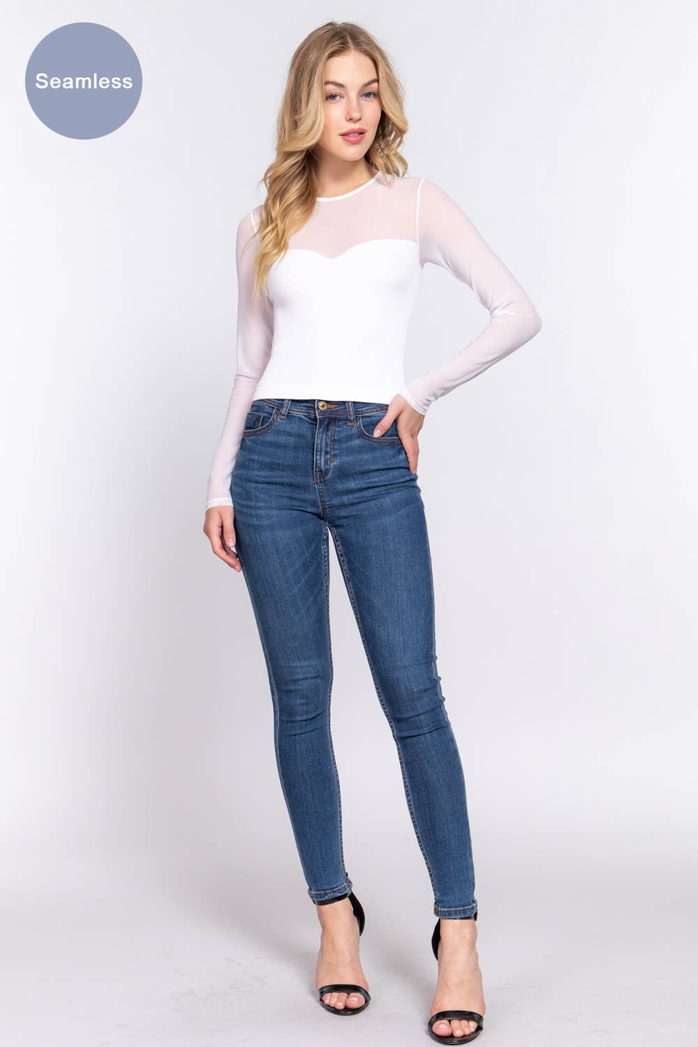 Long Sleeve Seamless Mesh Top- OS