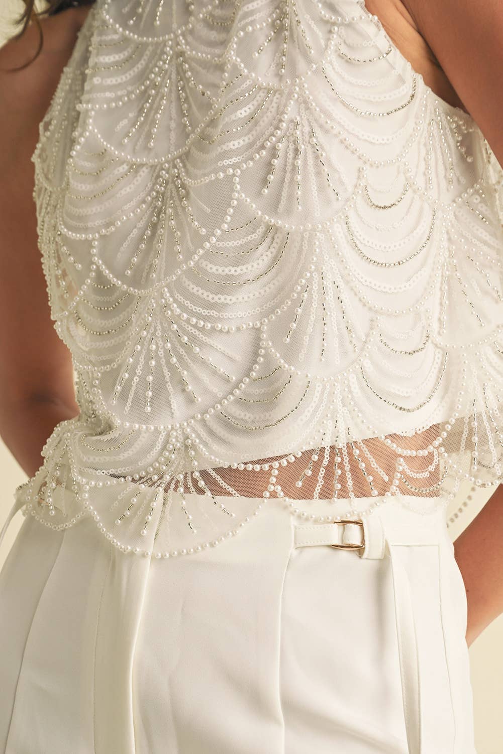 Mermaid Embellished Pearl Top-OS