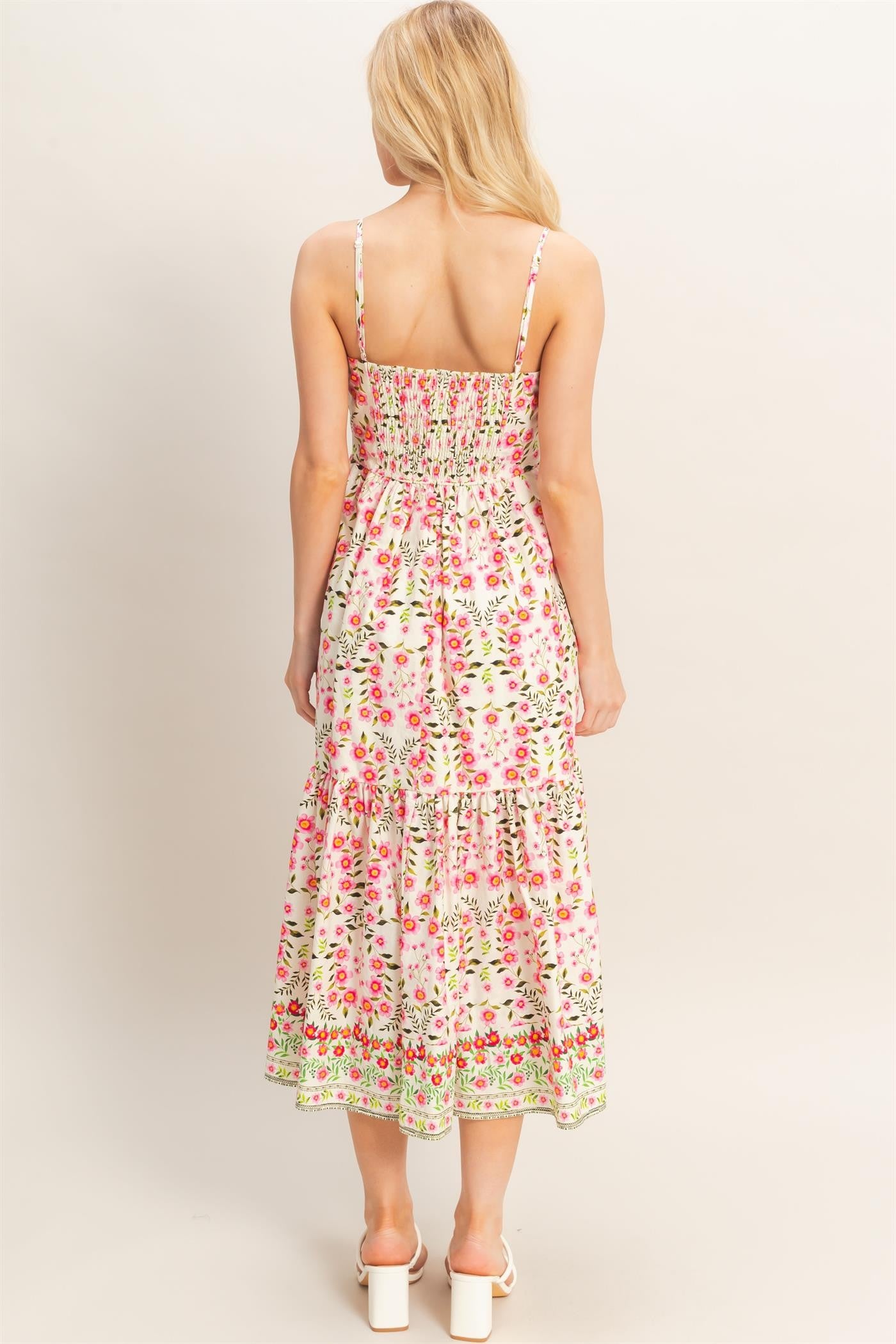 Pink Floral Spaghetti Strap Dress