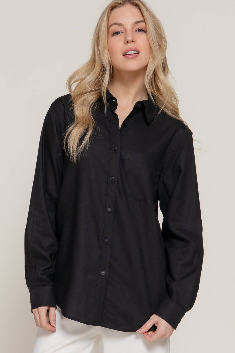 Long Sleeve Linen Blend Shirt- OS