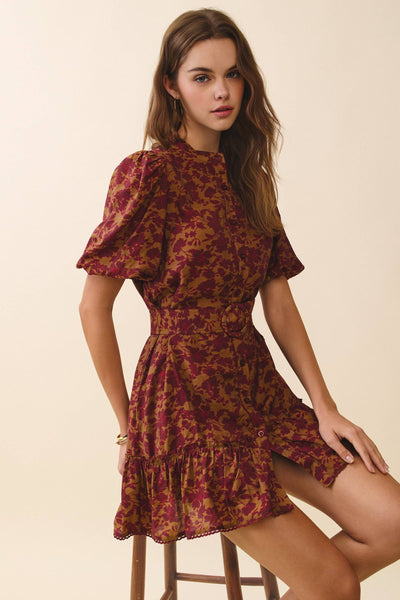 Autumn Puff Sleeve Mini Dress-OS
