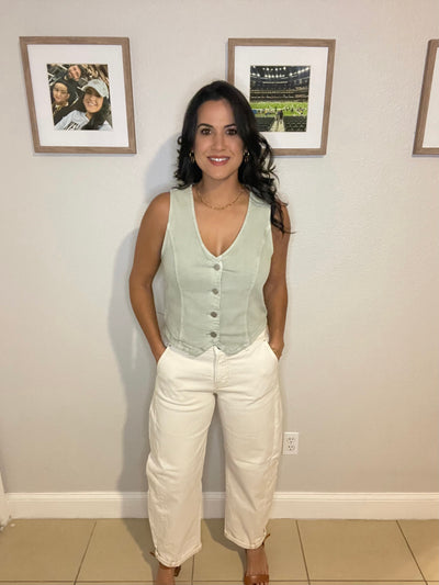 RISEN V Neck Button Down Vest- WH