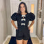 Glam Puff Sleeve Romper with Rhinestone Bow- OS