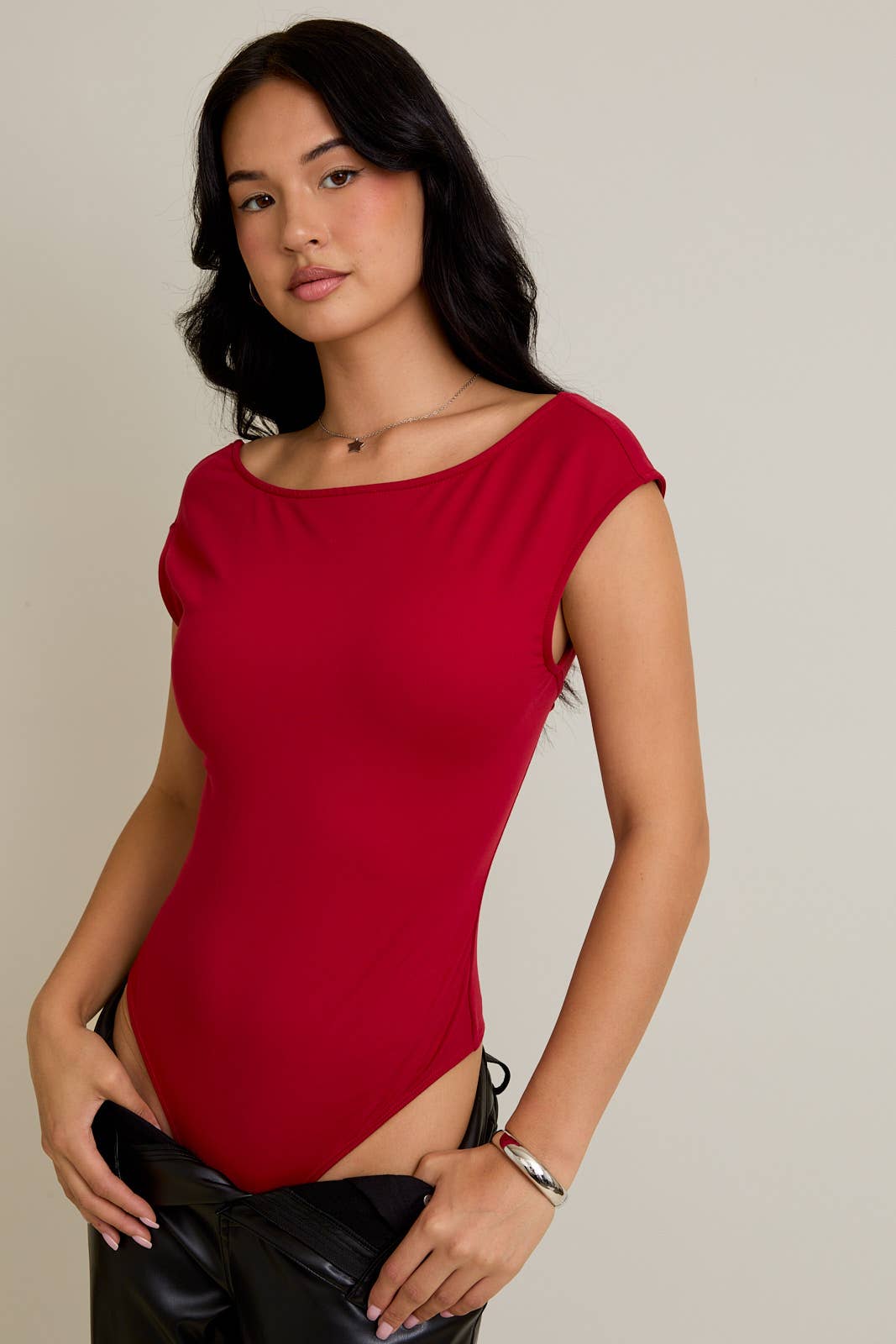 BOAT NECK OPEN BACK BODYSUIT- OS