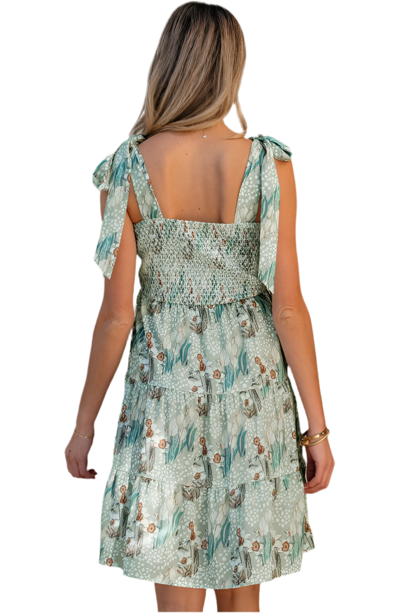 Ila Floral Knotted Strap Smocked Tiered Dress