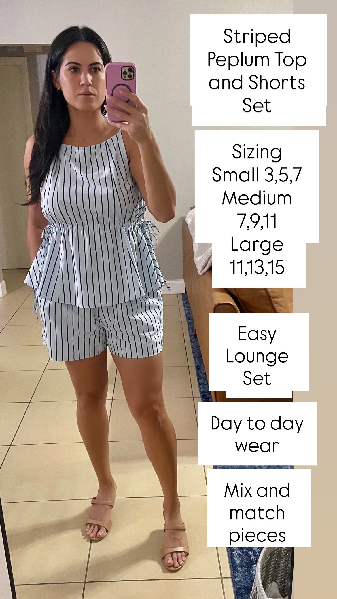Striped Side Tie and Peplum Tank and Shorts