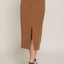 Waist Band Front Open Slit Corduroy Midi Skirt -OS
