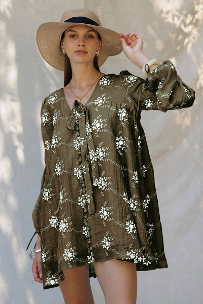 Embroidered Floral Mini Dress OS