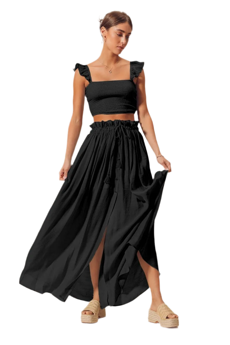 SO-ME Smocked Top and Flowy Maxi Skirt Set