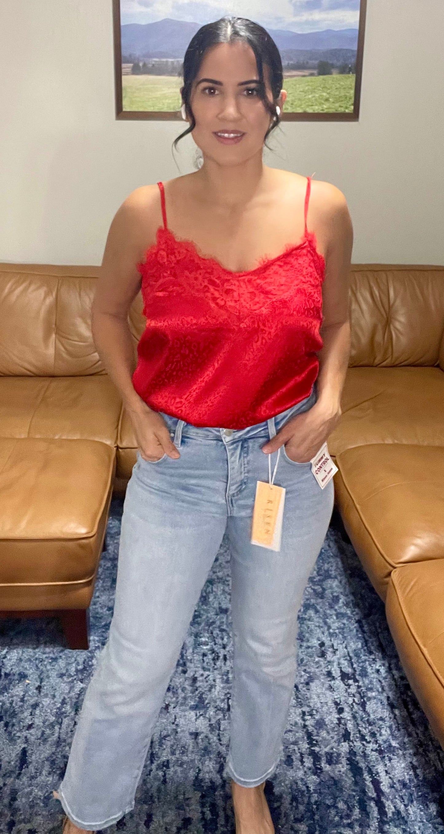 Red Leopard Jacquard Lace Cami