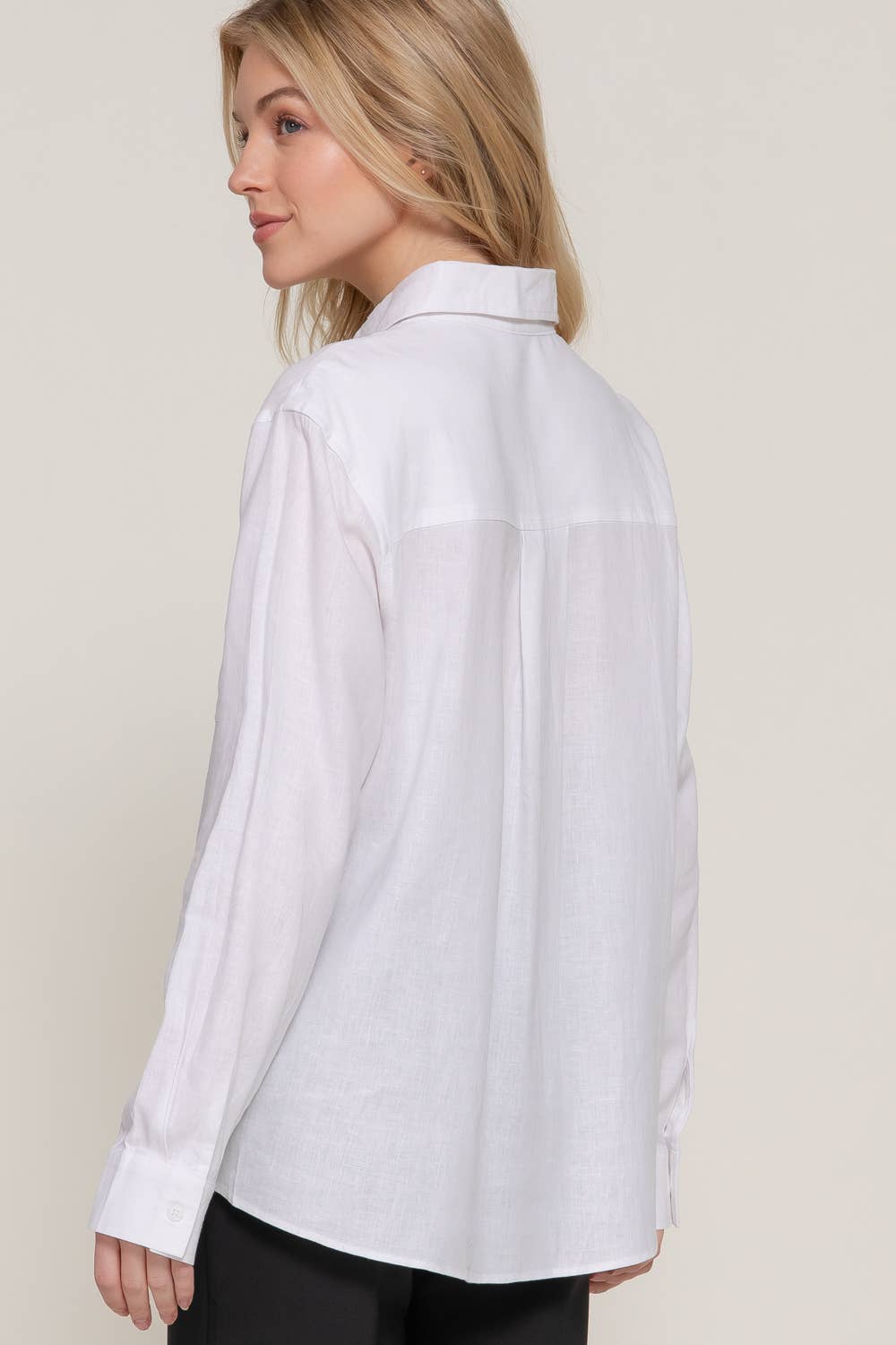 Long Sleeve Linen Blend Shirt- OS