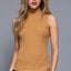 Sleeveless High Neck Rib Top-OS