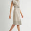 Collared Black Accent Midi Dress with Belt