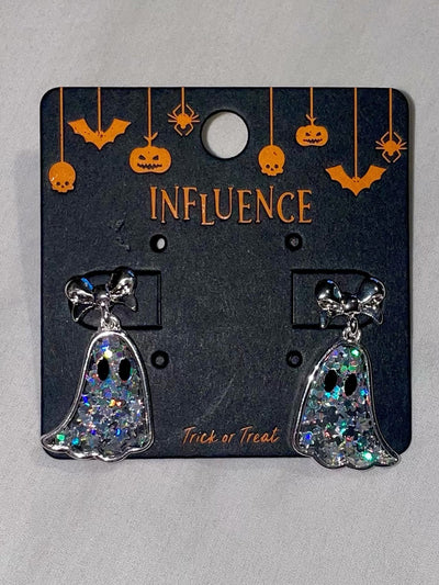 Glitter Ghost with Bow Post Earrings - OS