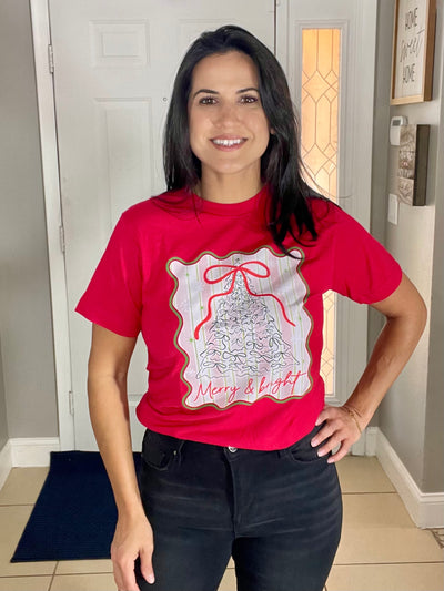 Merry & Bright Tree Graphic Tee- OS