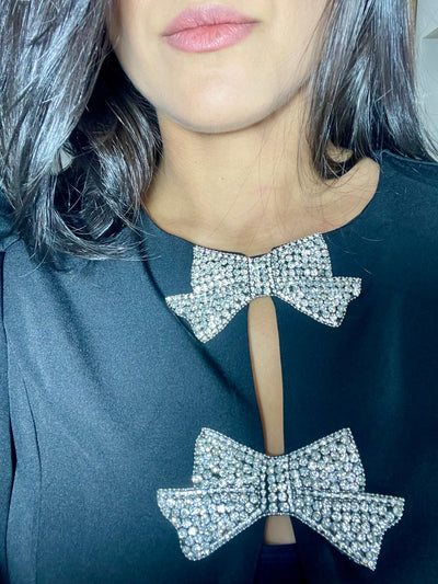 Glam Puff Sleeve Romper with Rhinestone Bow- OS