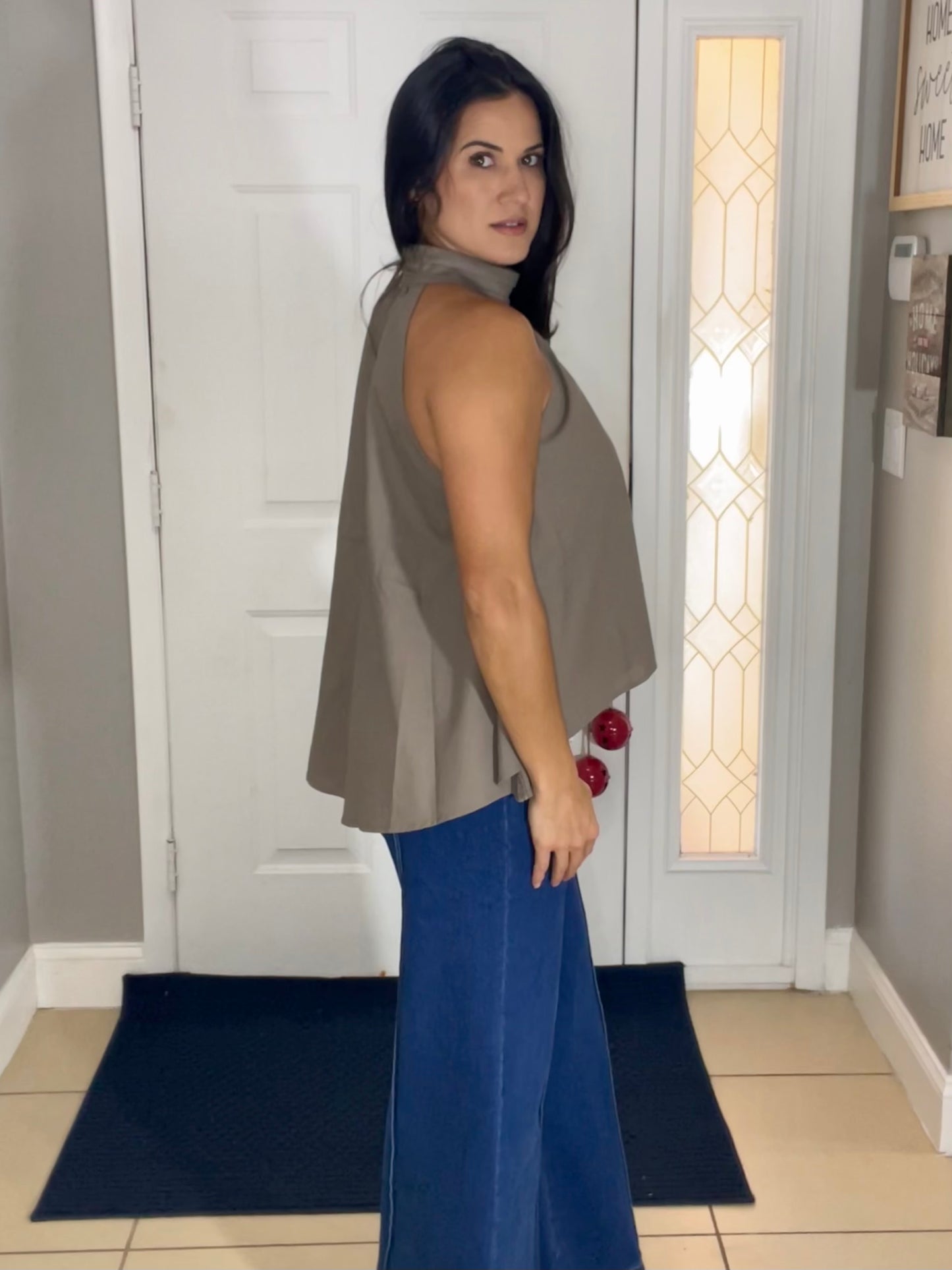 High Neck Flowy Halter Top- OS