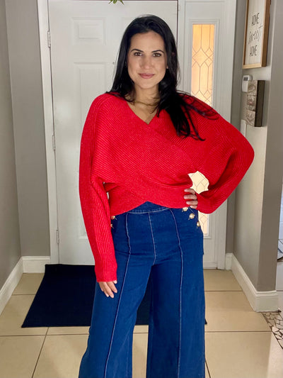 WRAP CROSSOVER KNIT SWEATER PULLOVER- OS