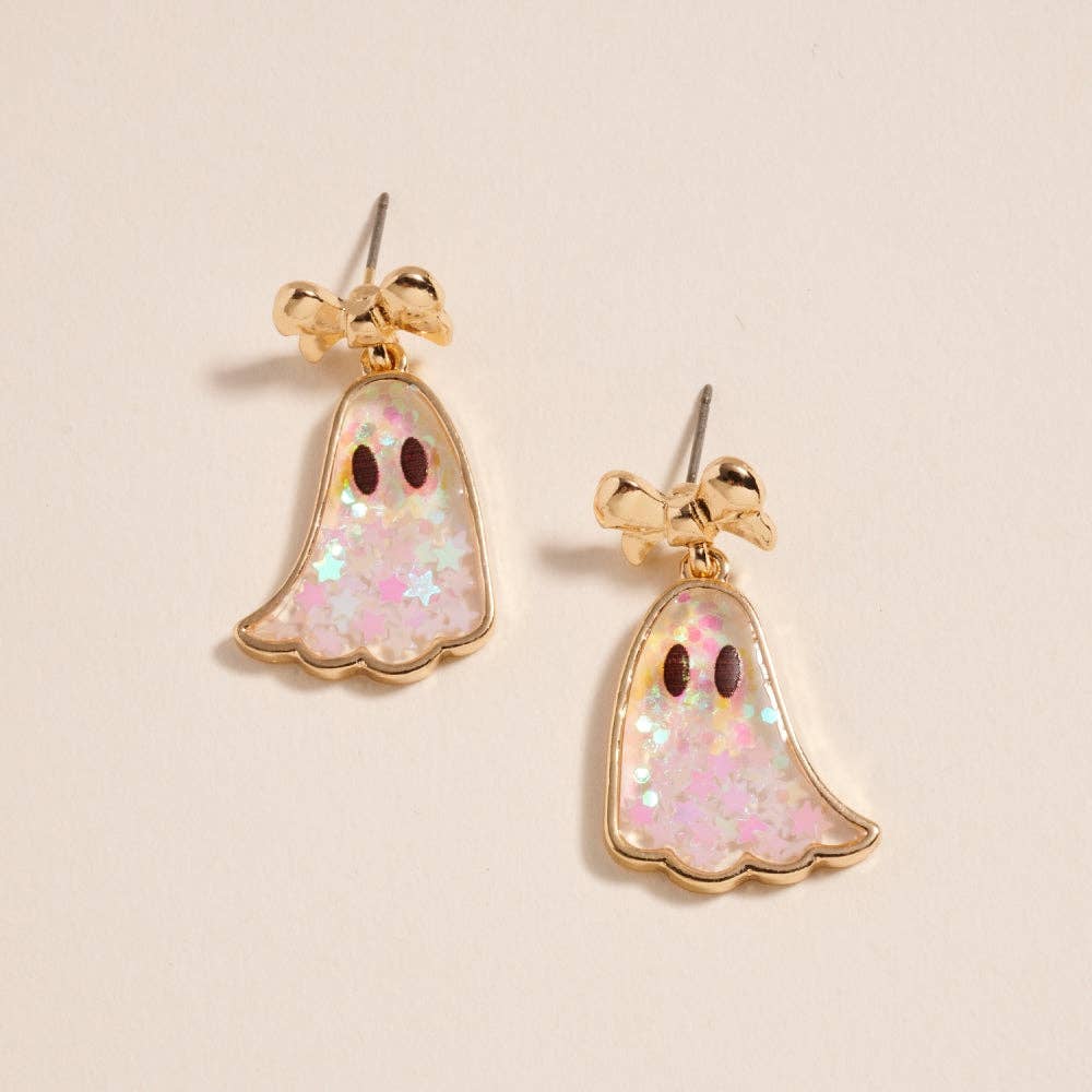 Glitter Ghost with Bow Post Earrings