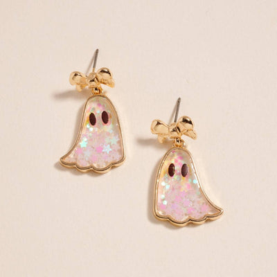 Glitter Ghost with Bow Post Earrings