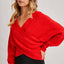 WRAP CROSSOVER RIBBED FUZZY KNIT SWEATER PULLOVER- OS