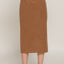Waist Band Front Open Slit Corduroy Midi Skirt -OS