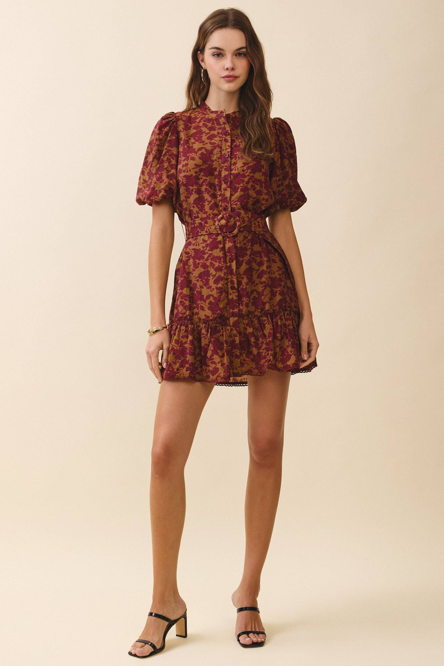 Autumn Puff Sleeve Mini Dress-OS