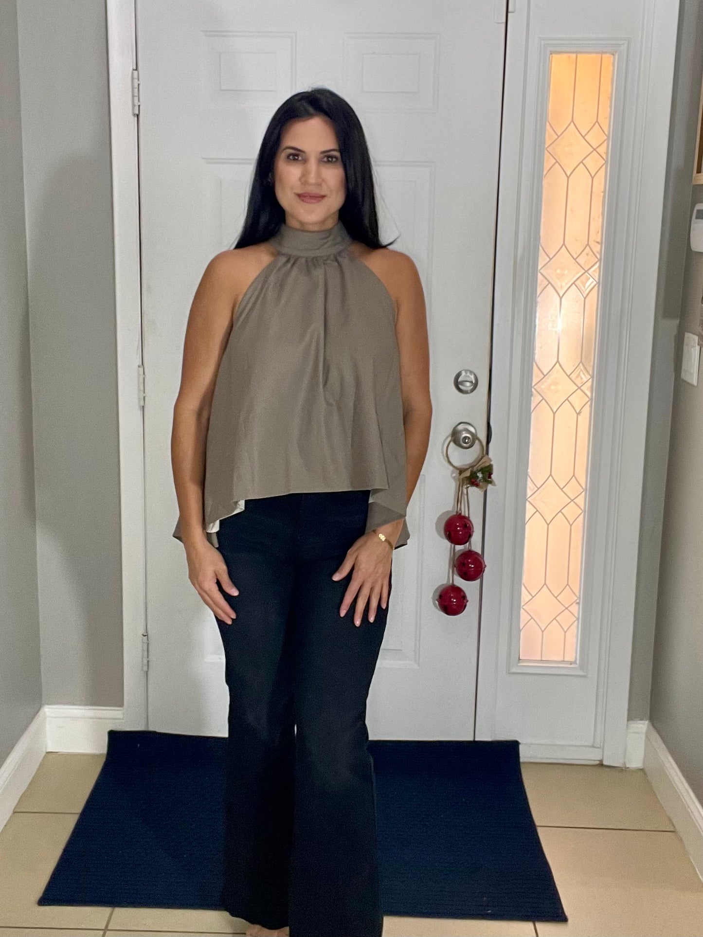 High Neck Flowy Halter Top- OS