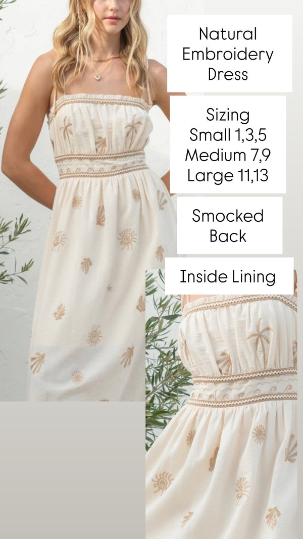 Natural Embroidery Maxi Dress