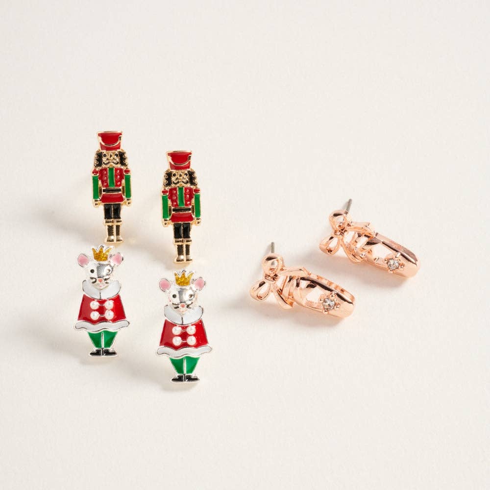 Christmas Nutcracker Ballet 3PC Earrings OS