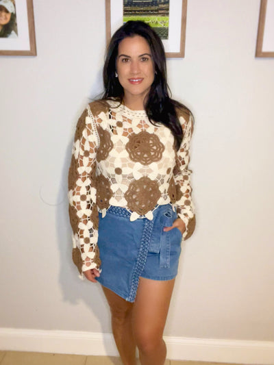 Crochet Flower Pattern Pullover - OS
