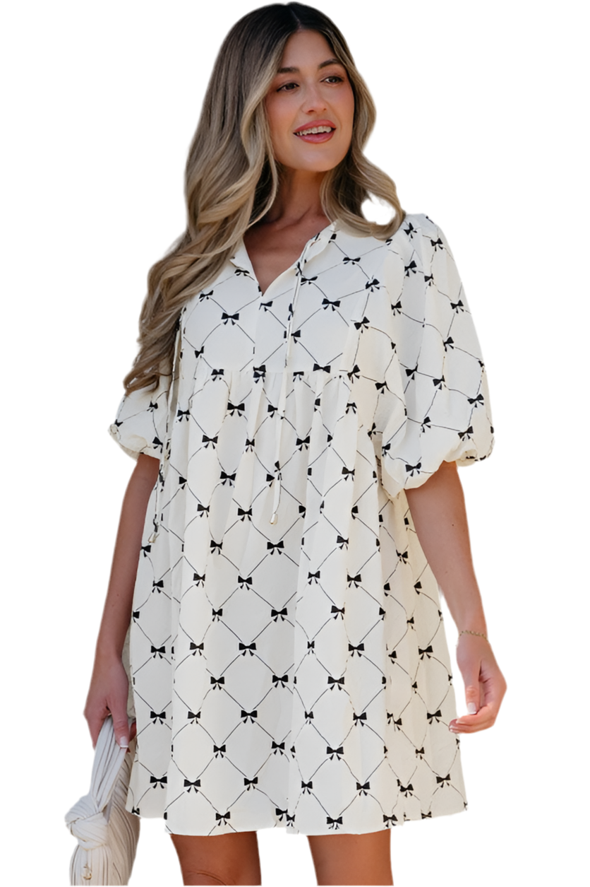 Amber Textured Puff Half Sleeve Loose Mini Dress