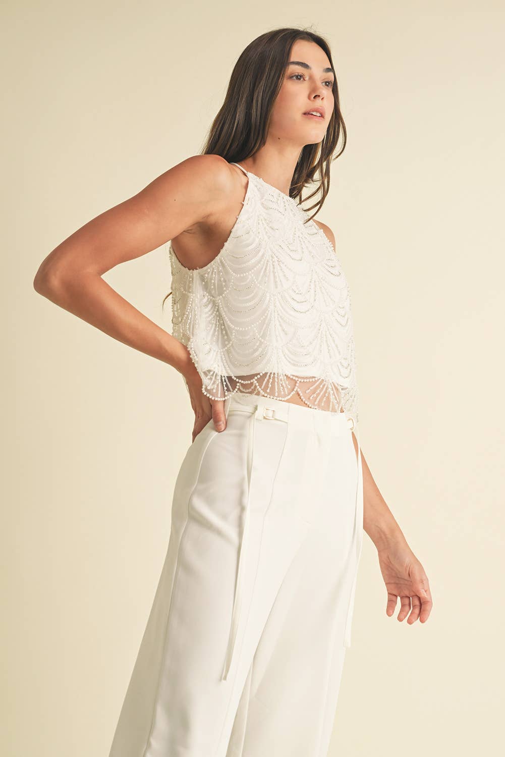 Mermaid Embellished Pearl Top-OS