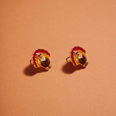 Turkey Shaped Enamel Post Earrings Thanksgiving- OS